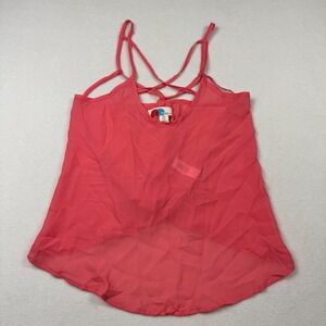 FP Beach Free People Pink Strappy Cami Tank‎ Top Women's S Sheer Crisscross Back